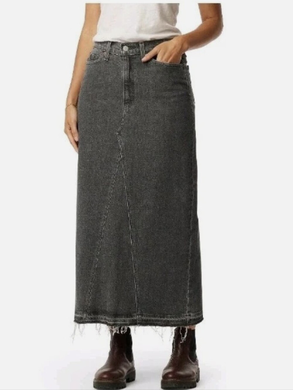 Levi's Charcoal Gray Raw-Hem Denim Maxi Skirt
